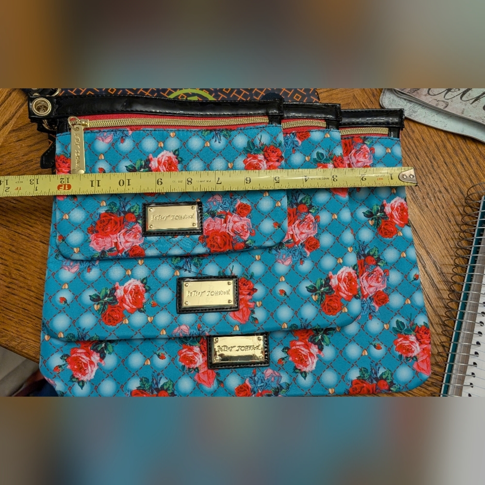 Betsey Johnson Blue and Red Quilted Cosmetic Bags - Picture 3 of 9